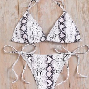 Shein Snakeskin Triangle Tie Side Bikini